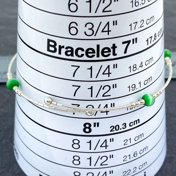 Memory Wire Green Cat's Eye Bracelet | Sterling Silver 925 | 7.5" - Picture 4 of 4